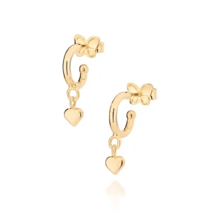BRINCO MEIA ARGOLA CORAÇÃO BANHADO A OURO 18K - TAM.ÚNICO 527060