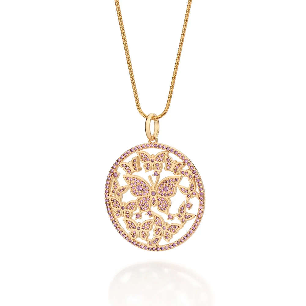 MAXI PINGENTE BORBOLETAS BANHADO A OURO 18K COM ZIRCÔNIAS 542980 - Imagem 2