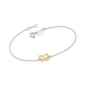 PULSEIRA DE PRATA MACIÇA 925 COM PINGENTE BORBOLETA VAZADA BANHADO A OURO 18K 850115